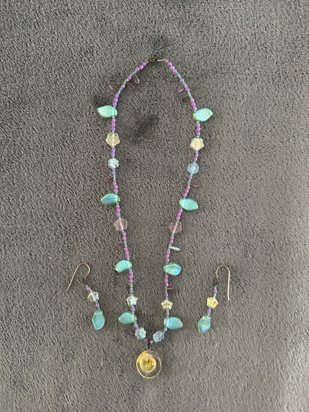 Handmade on Maui Turquoise & Purple Glass Bead Necklace with Matching Earrings